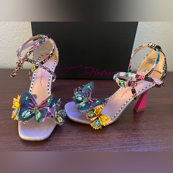 Betsey Johnson Shoes - Betsey Johnson Multicolor Floral Butterfly Beaded Accent Shape Heels